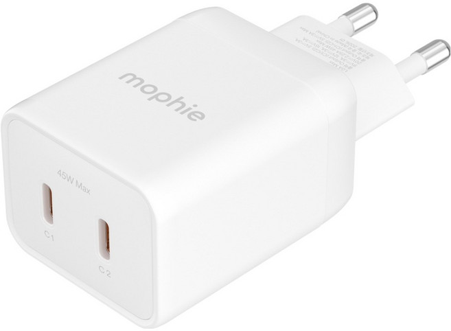 mophie 듀얼 C타입 PD 3.0 PPS GaN 고속 충전기 45W, 화이트, 1개