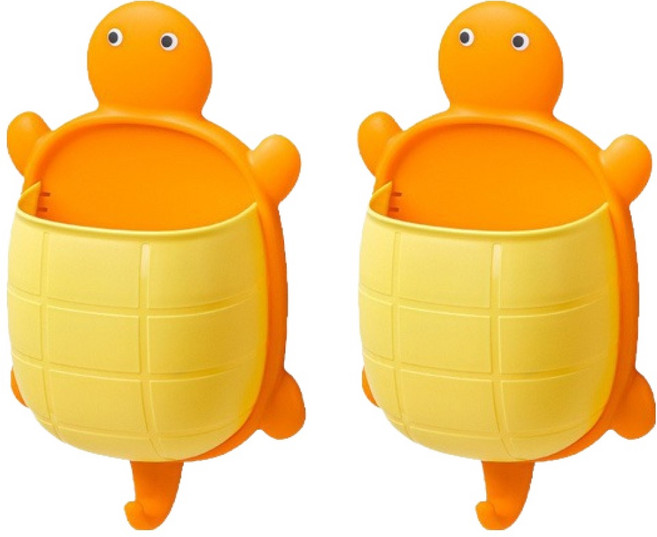 블럭마트 거북이 무타공 욕실 칫솔홀더, 오렌지, 2개