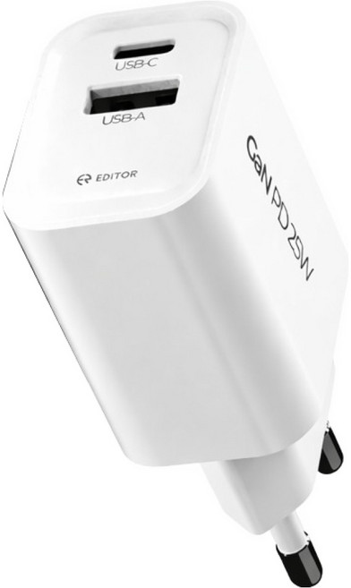 EDITOR GaN PD 25W 아이폰 갤럭시 초고속 c타입 usb타입 2포트 충전기, 1개, 화이트