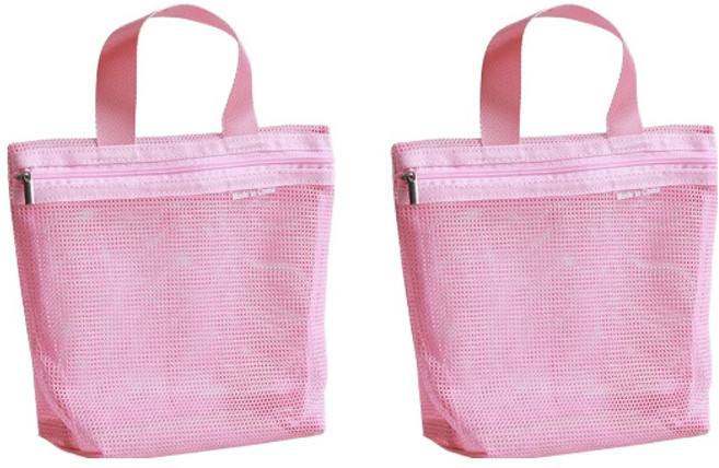 블럭마트 메쉬 심플 목욕가방 2p, 핑크
