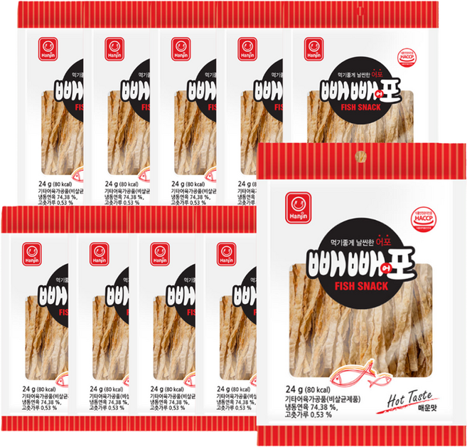 한진식품 빼빼어포 매운맛, 24g, 10개