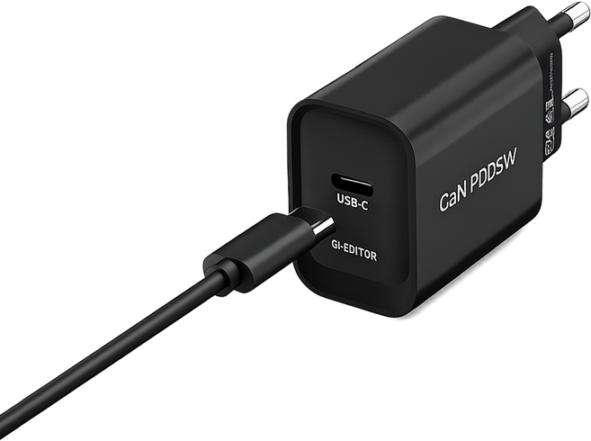 EDITOR GaN PD 25W 아이폰 갤럭시 초고속 c타입 1포트 충전기 + 케이블 세트, 1세트, 블랙