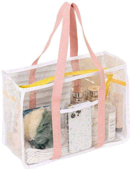 블럭마트 다용도 투명 PVC 방수 목욕가방, 핑크