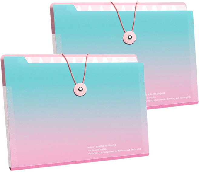 델리리움 예쁜 색감 대용량 아코디언 서류 A4 파일 케이스 5단 32 x 25 cm, 2개, 그라데이션 블루