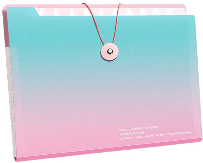 델리리움 예쁜 색감 대용량 아코디언 서류 A4 파일 케이스 12단 32 x 25 cm, 그라데이션 블루, 1개