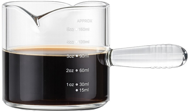 발룬피니 내열유리 컬러핸들 벨크리머 계량 샷잔 200ml, 클리어, 1개