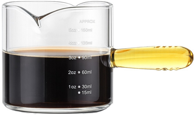 발룬피니 내열유리 컬러핸들 벨크리머 계량 샷잔 200ml, 옐로우, 1개