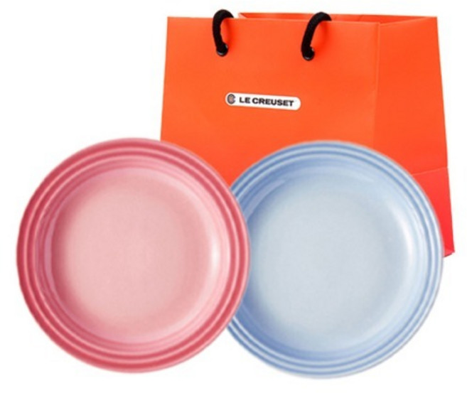 르크루제 디너접시 27cm 2종 + 쇼핑백 S, 1개, 단품, 로즈쿼츠, 코스탈블루