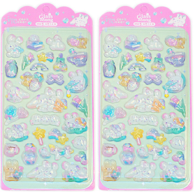 글라스몽 3D 야광 스티커, 솜사탕버니, 2개
