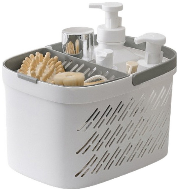 블럭마트 깔끔한 다용도 욕실 바구니 type2, 화이트그레이