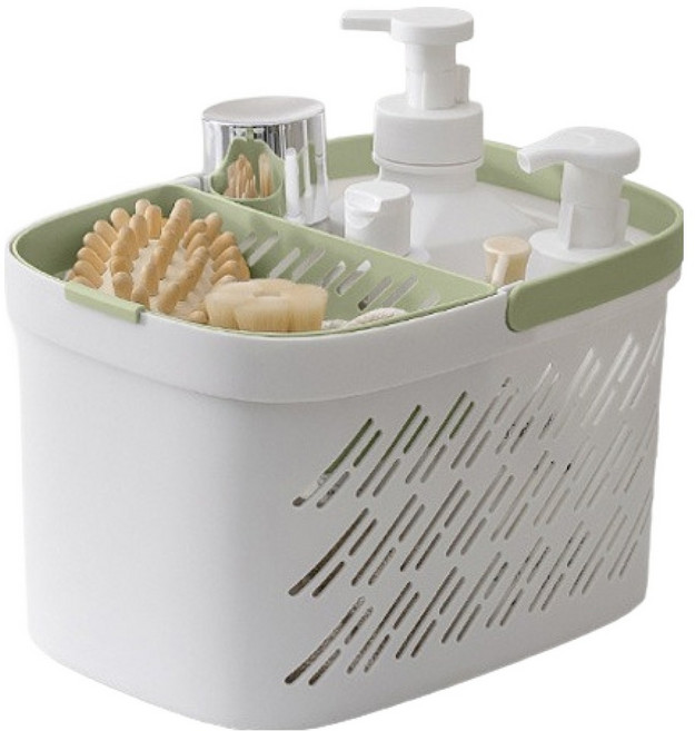 블럭마트 깔끔한 다용도 욕실 바구니 type2, 화이트그린