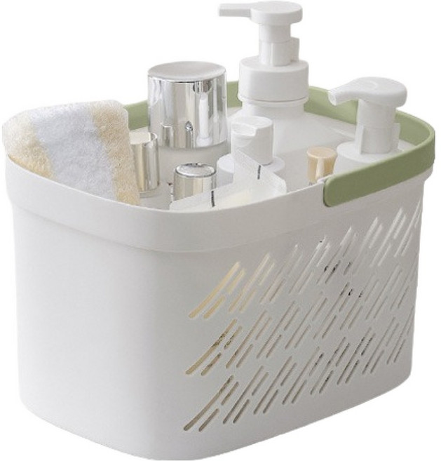 블럭마트 깔끔한 다용도 욕실 바구니 type1, 화이트그린