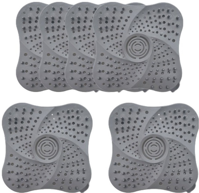 블럭마트 실리콘 흡착 욕실 배수구 머리카락 거름망 6p, 그레이