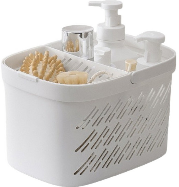 블럭마트 깔끔한 다용도 욕실 바구니 type2, 화이트화이트