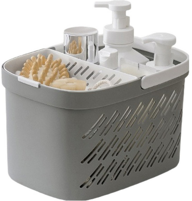 블럭마트 깔끔한 다용도 욕실 바구니 type2, 그레이화이트