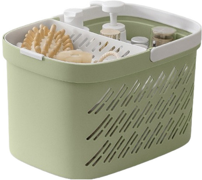 블럭마트 깔끔한 다용도 욕실 바구니 type2, 그린화이트
