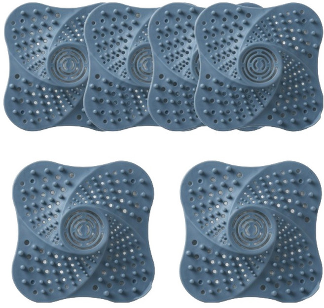 블럭마트 실리콘 흡착 욕실 배수구 머리카락 거름망 6p, 블루