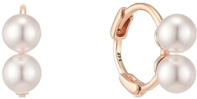 로이드 여성용 더블 진주 14K 골드 원터치 링귀걸이 반쪽 + 쇼핑백 LOU26003T