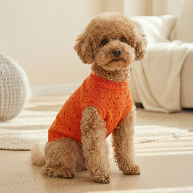 그루밍댕이 강아지 크레용 라운드 펀칭 니트, 오렌지, 1개