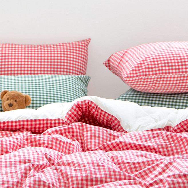 그래이불 순수 오가닉 깅엄체크 베개커버