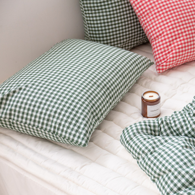 그래이불 순수 오가닉 깅엄체크 베개커버