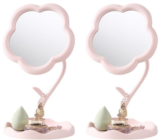 에버하우스 각도조절 인테리어 플라워 탁상거울 L 2p, 핑크