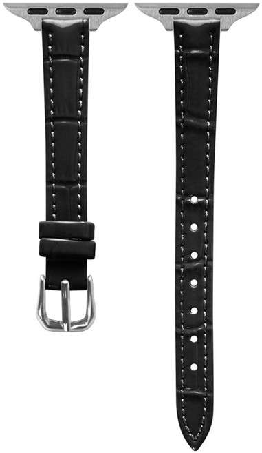 젤리타이거 슬림 악어 패턴 가죽스트랩 12mm, 블랙, 1개