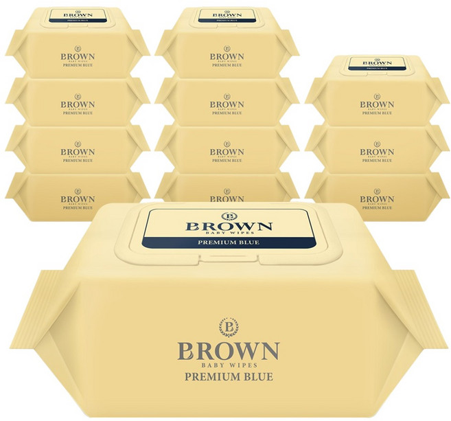 브라운 프리미엄 블루 도톰한 고평량 엠보싱 아기물티슈 캡형, 75g, 20매, 12개