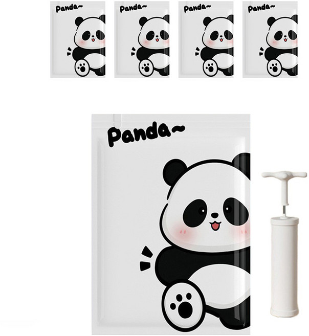 알럽홈 아기판다 캐릭터 이불 정리 압축팩 5p + 전용펌프 세트 화이트 L261-0212WXS, 1세트, 5