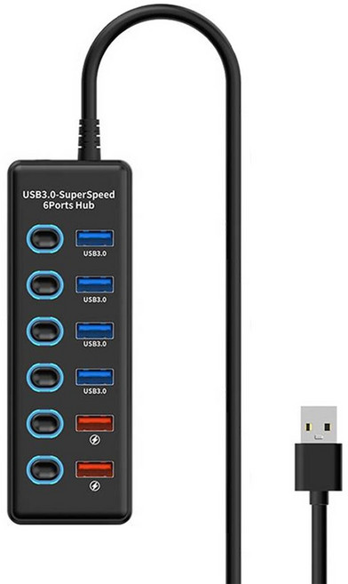 라온디지털 6포트 USB3.0 유전원 멀티 허브 1.5m, 블랙, 1개