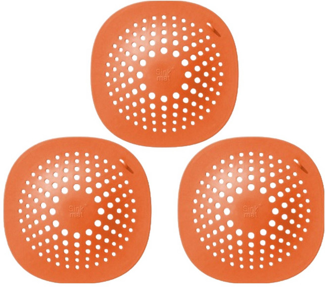 블럭마트 실리콘 흡착 욕실 배수구 거름망 3p, 오렌지