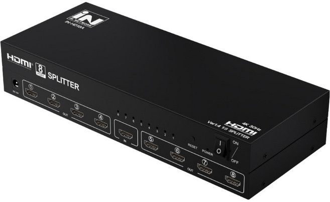 인네트워크 4K 지원 HDMI 화면복제 1:8 영상 분배기 아답터 포함 IN-HD18A, 1개, 혼합색상