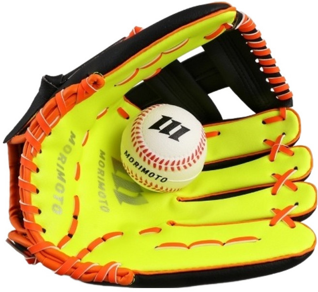모리모토 네온 야구글러브 + 야구공 세트, 블랙 + 오렌지 + 라임(글러브), 1세트