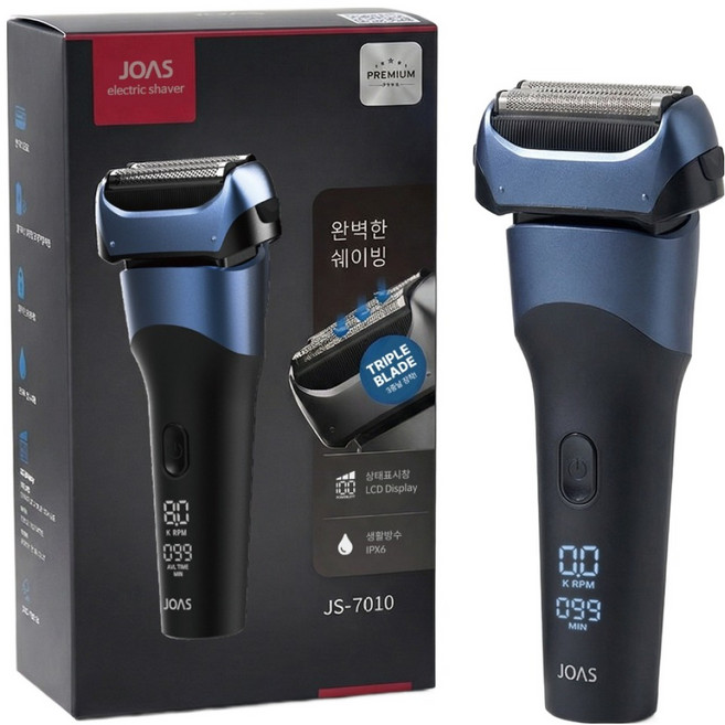 조아스 트리플 블레이드 생활방수 전동면도기, 블루 + 블랙, JS-7010