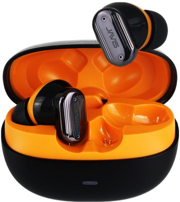 JAVIS 초경량 고음질 노이즈캔슬링 ENC 생활방수 커널형 무선 블루투스 6.0 이어폰, 오렌지블랙, JV-TAT100