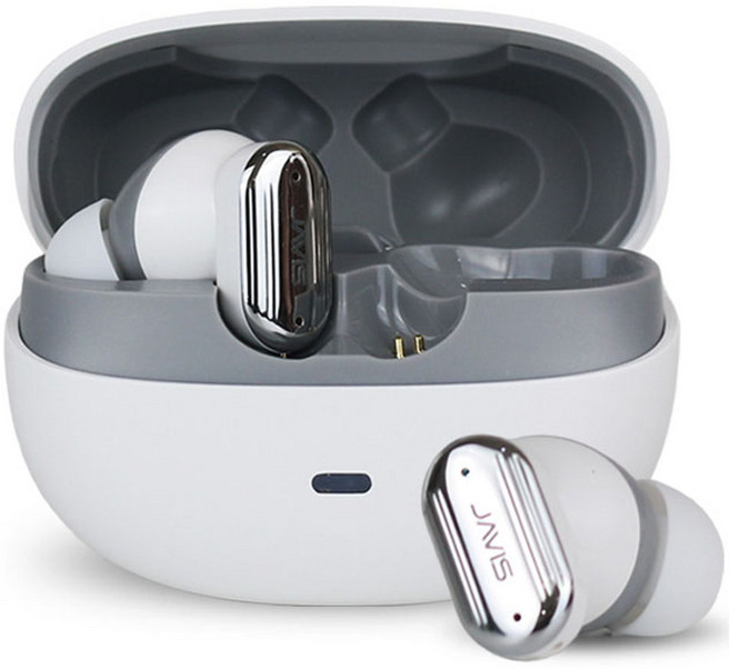 JAVIS 초경량 고음질 노이즈캔슬링 ENC 생활방수 커널형 무선 블루투스 6.0 이어폰, 그레이화이트, JV-TAT100
