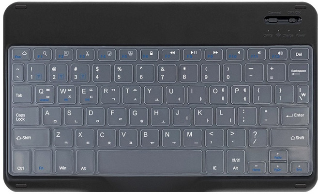 AZV 태블릿 휴대폰 아이패드 레노버 갤럭시탭 호환 한글자판각인 미니 블루투스 무선 키보드 10인치 + 키스킨 세트, 블루투스키보드, 기본 올블랙(키보드), SGBK-108, 제조사축