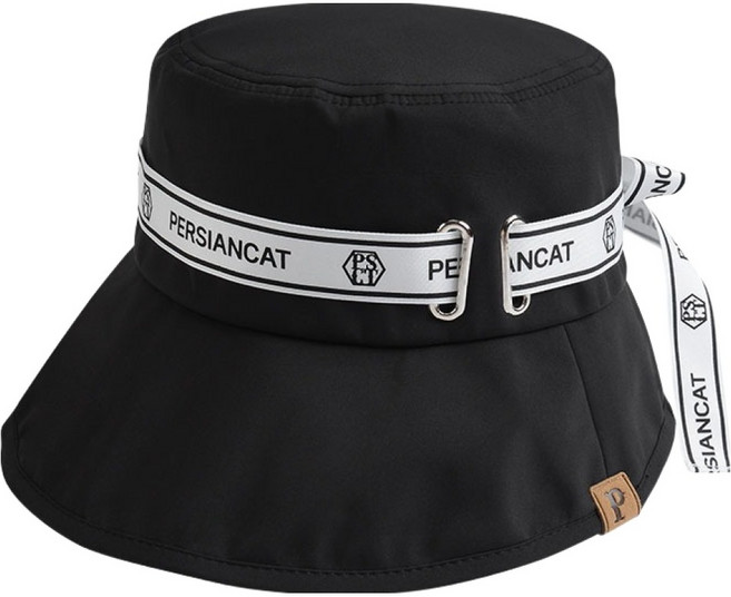 페르시안캣 여성용 리본 포인트 골프 버킷햇 P52WCP66, 블랙, 1개