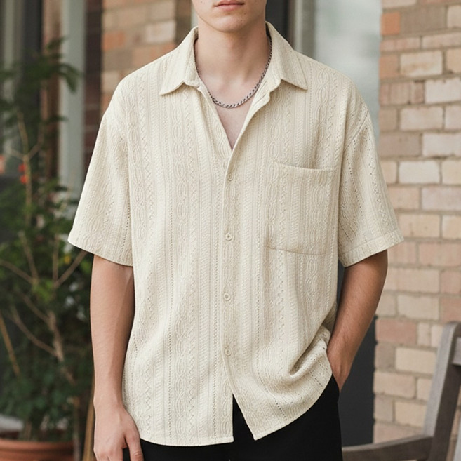 인피어스 남성용 레트로 감성 반팔 셔츠 II263-93