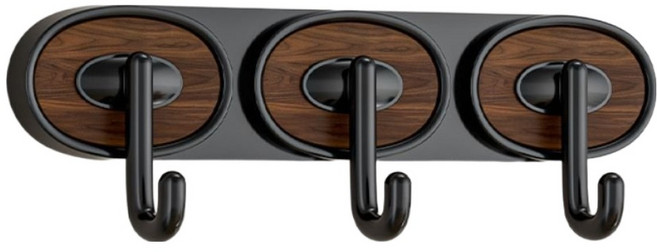 온예리 무타공 접착식 3구 우드 벽걸이 후크, 블랙, 1개
