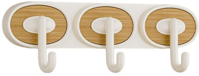 온예리 무타공 접착식 3구 우드 벽걸이 후크, 화이트, 1개