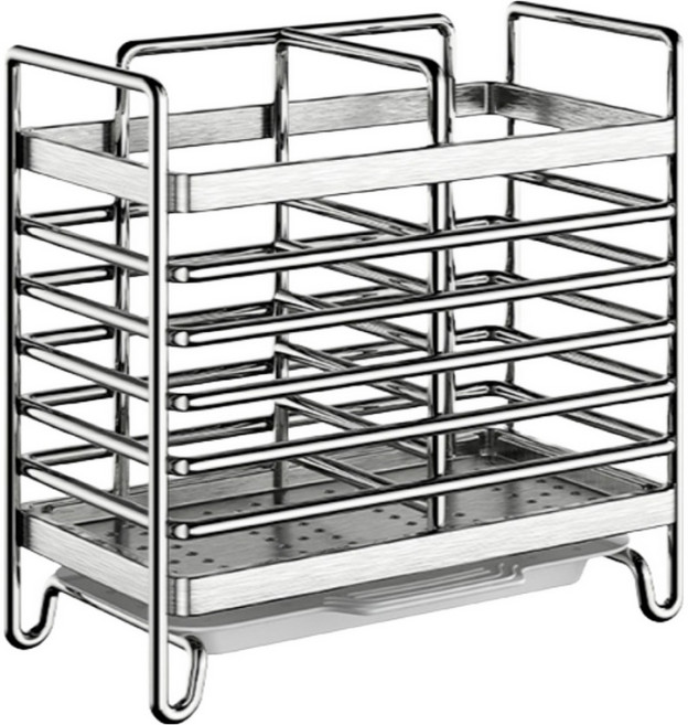 헬로우디 스테인레스 수저 정리 벽걸이식 주방 수납함 2칸, 브러쉬 실버, 1개