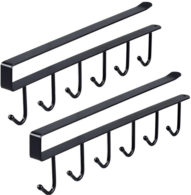 코지웰 옷장 후크 다용도 정리 수납 걸이, 2개, 블랙