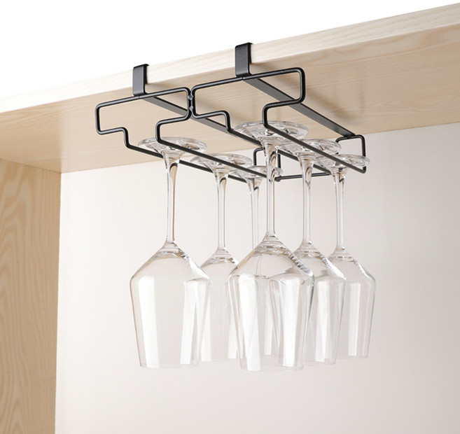 트리아노 무타공 고급형 선반 와인잔 걸이 2단 블랙, 1개