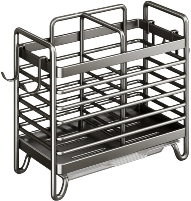 헬로우디 스테인레스 수저 정리 벽걸이식 주방 수납함 2칸, 건메탈, 1개