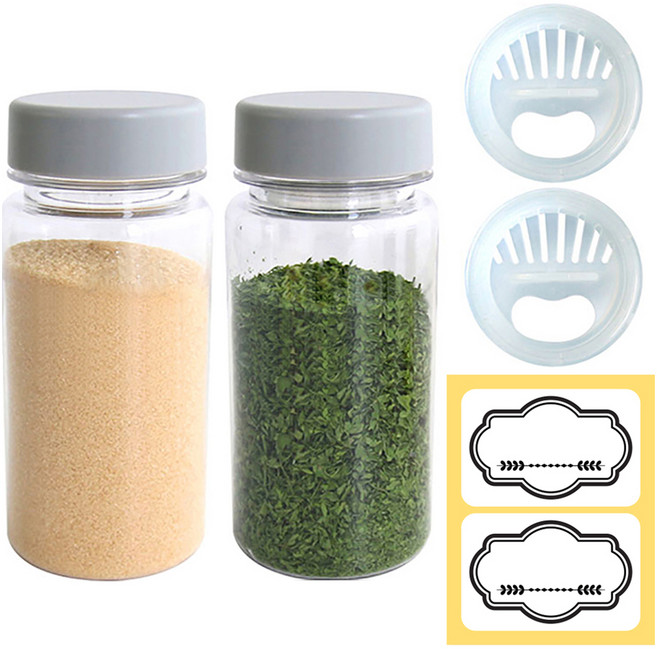 홈메이드 젖병소재 트라이탄 양념통 350ml x 2p + 양조절캡 2p + 라벨 2p 세트 라이트그레이, 1세트