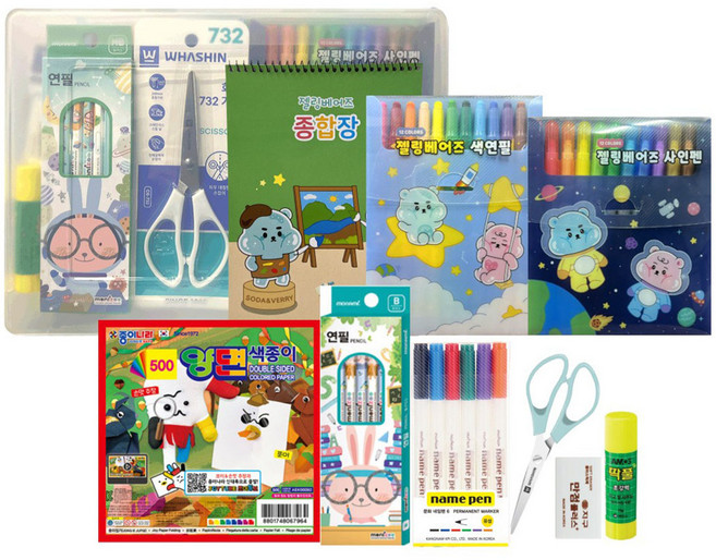HwaShinMungu Jelling Bears HAPPY 文具10件組, 混合顏色, 1套