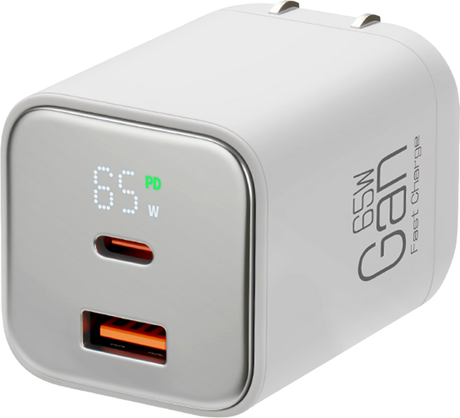 CYKE 65W GaN氮化鎵 雙孔數顯PD快充充電器 Type-C + USB雙口豆腐頭 K59, 白色, 1個