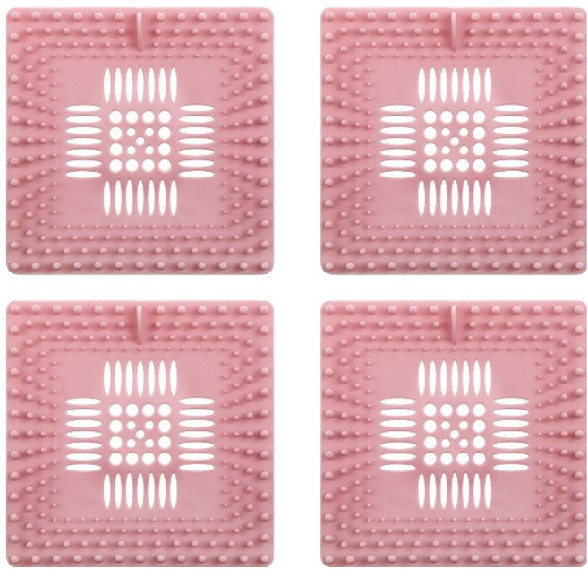 블럭마트 사각 욕실 배수구 거름망 4p, 핑크