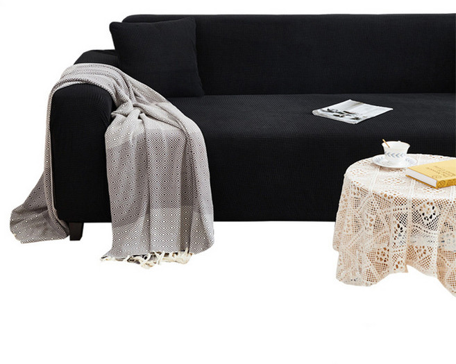 솜니아레 옥수수 벨벳 신축성 소파커버 2인용, 블랙, 1개